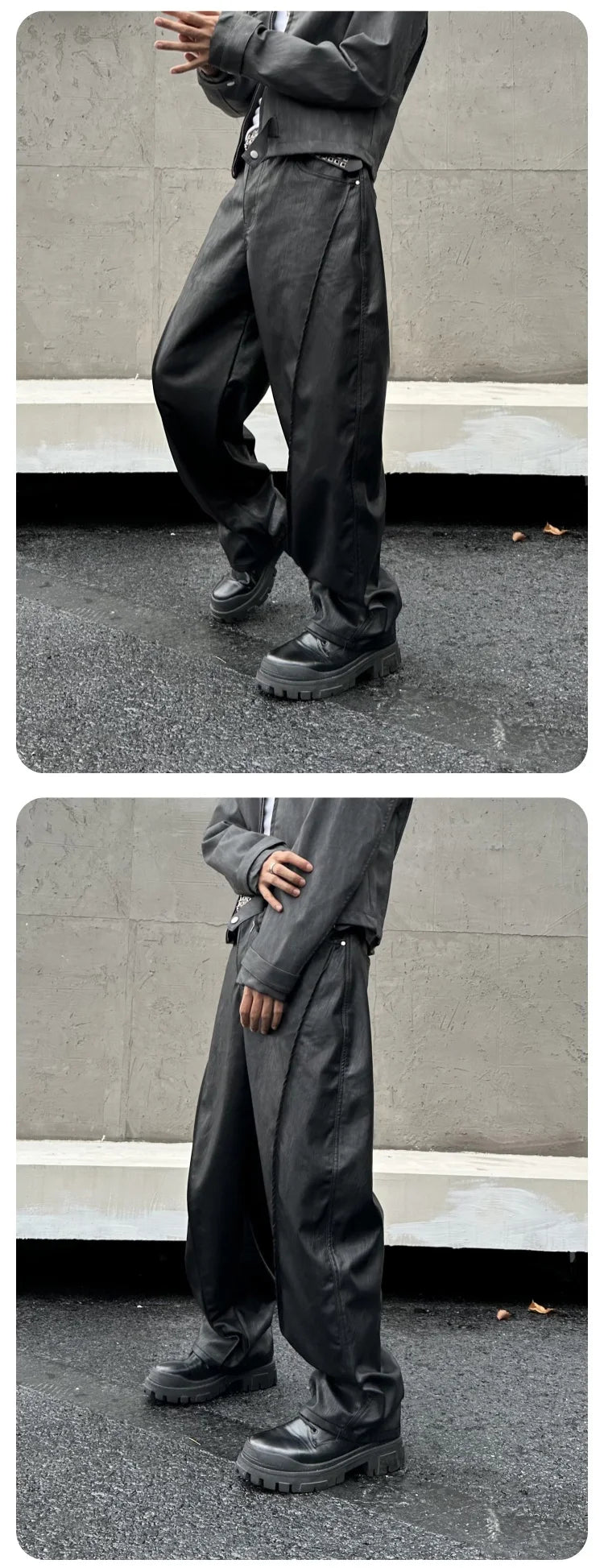 men streetwear fashion hip hop loose casual wide leg leather baggy motorcycle pant cityboy cargo pants trousers unique cargo style 2580