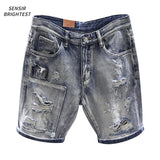 Light Blue Ripped Summer Denim Shorts Street Heavy Washed Destroyed Shorts Men