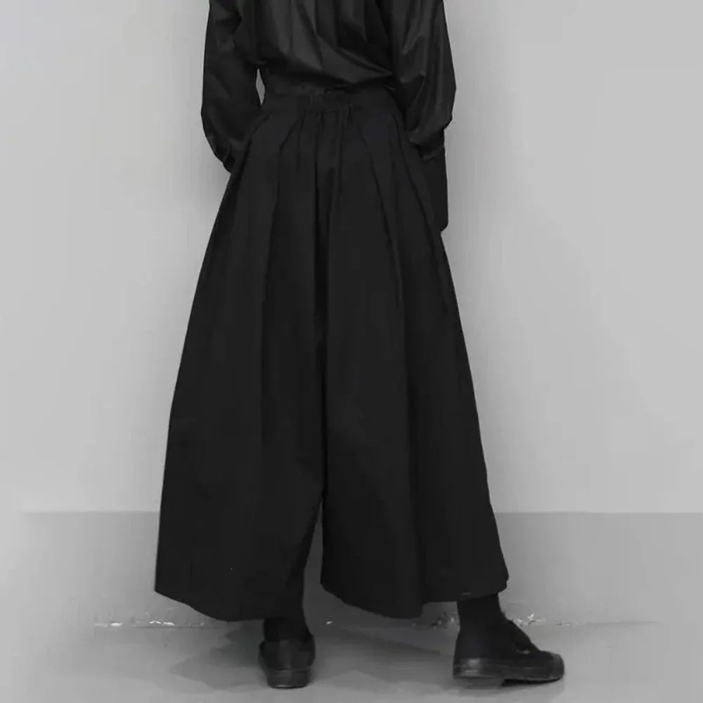 dark gothic style loose casual 7 point hakama pants wide leg pants 2024 new genderless large size design samurai pants unisex unique default style 3370