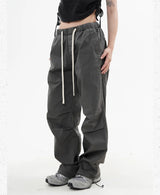knee fold baggy pants unisex casual elastic waist straight trousers streetwear fashion drawstring women men hip hop y2k joggers unique joggers style 1281
