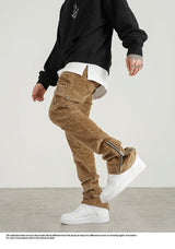 mens corduroy cargo pants new casual hip hop side pockets skinny trousers streetwear bottom zipper fashion slim fit pant joggers unique joggers style 4112
