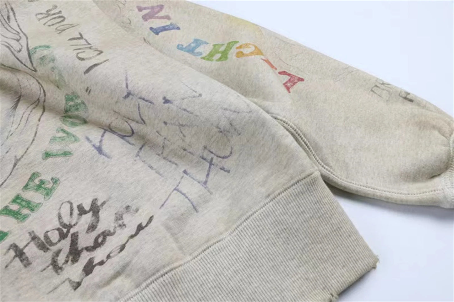 2024 New Arrival Vintage SM Brand Fashion Hand painted Graffiti Vintage ripped distressed hoodie Sweatshirt
