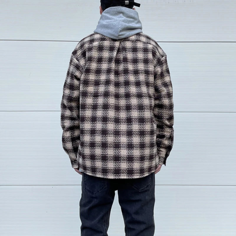 Mens Plaid Shirts New Fashion Single Breasted Hip Hop Loose Shirts Autumn Winter Casual Long Sleeve High Street Streetwear