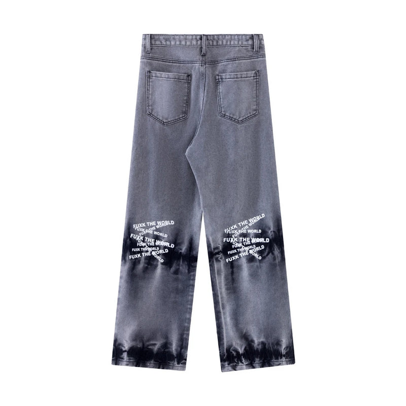 2024 Streetwear Blue Jeans Letter Printing Vintage Retro Denim Trousers Harajuku Jogger Denim Jeans Hipster