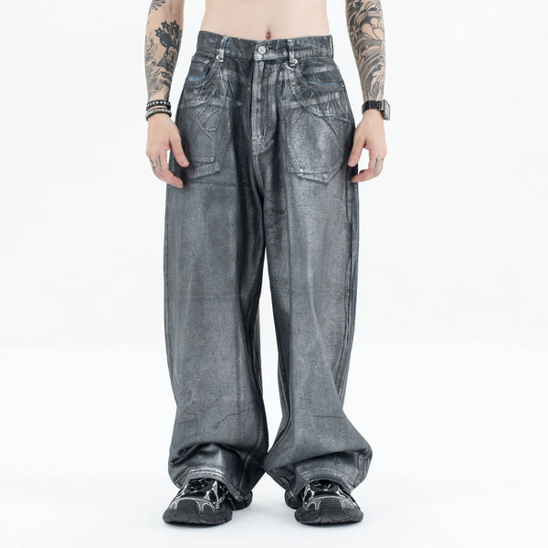 Autumn/winter 2024 loose wash jeans with silver coating