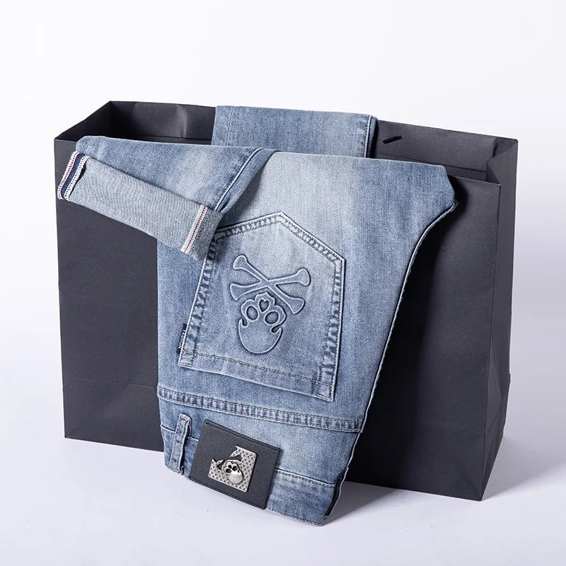 high 2023 new classical pirate metal skull bone luxurious embroidered jeans cotton denim pants comfort casual jeans 28 38 204 unique jeans style 6101