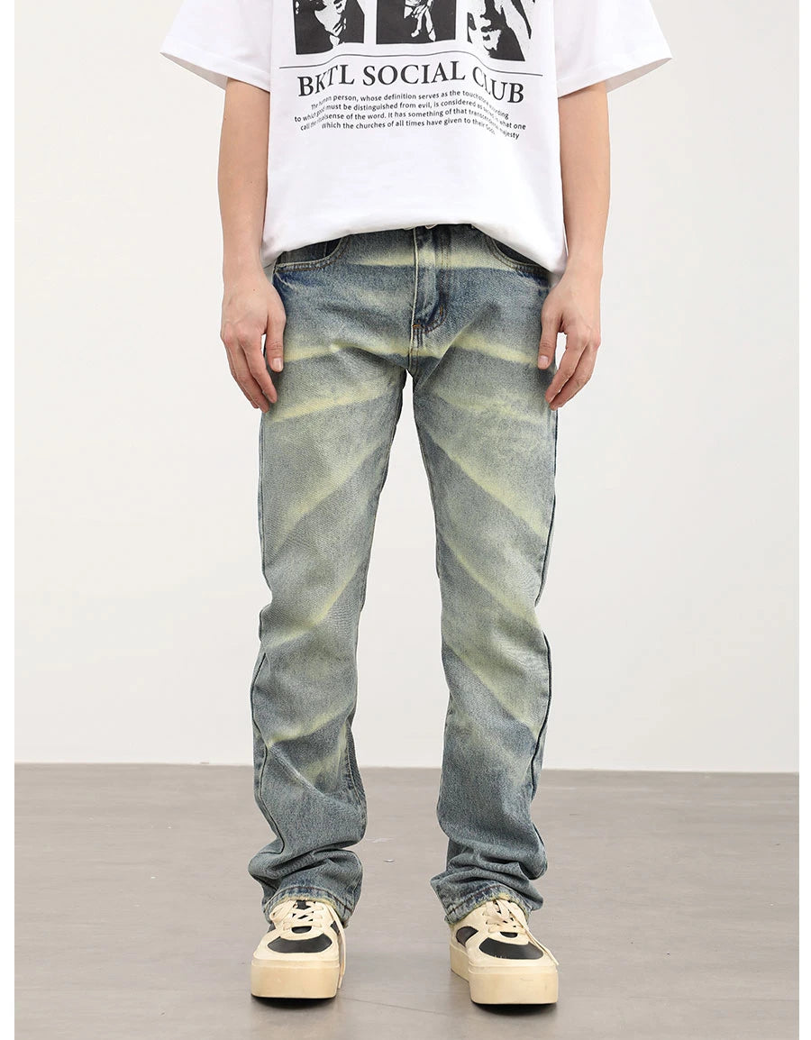 retro striped washed denim jeans flare pants unisex hip hop fashion streetwear harajuku loose straight y2k mens jeans joggers unique joggers style 4384