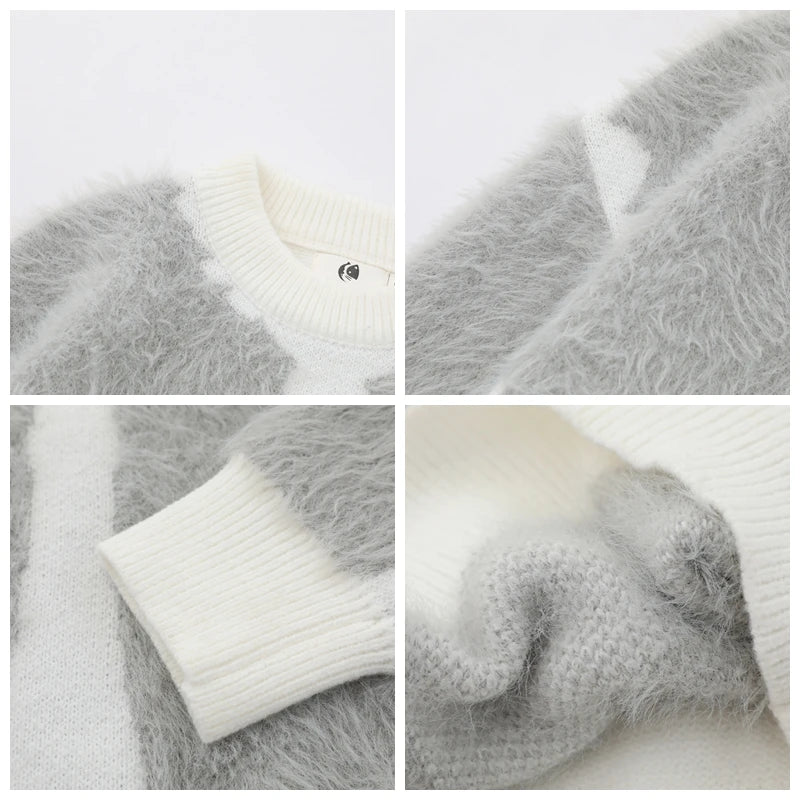 imitation mink fur antarctic velvet knit sweaters winter mens mohair knitwears oversized street wear round neck long sleeve unique limited edition hoodie, aesthetic street look hoodie, streetwear fashion hoodie