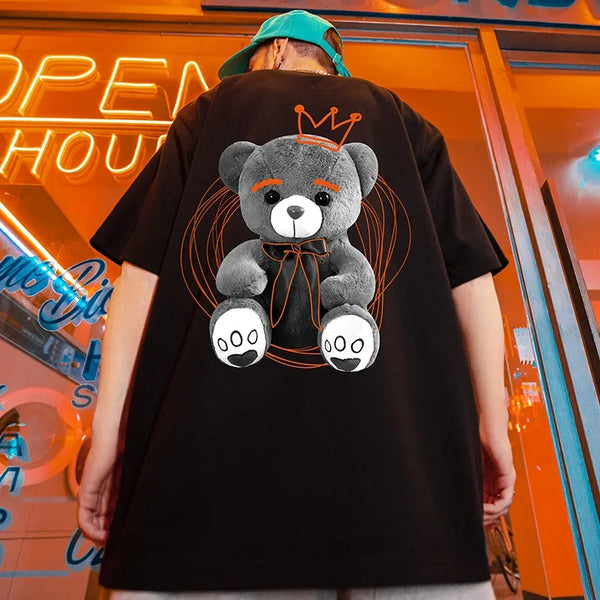 Anime Oversized shirt – American Street Bear Printed Men T Shirt Summer Crewneck
