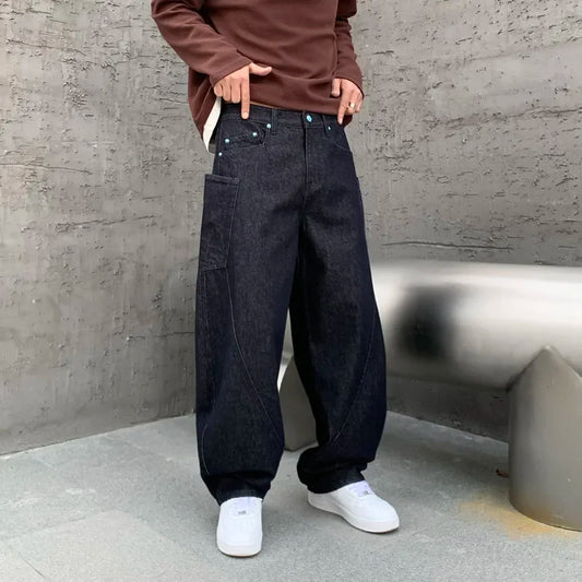 men denim streetwear fashion brand hip hop loose casual wide leg cargo harem jeans pant cityboy y2k baggy jeans trousers military streetwear pants