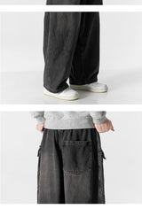 large size jeans basic denim pants solid color mens casual wide leg pants waist elastic hip hop baggy man trousers unique jeans style 388