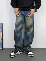 autumn hip hop graffiti painted baggy jeans mens y2l streetwear wide leg denim pants punk fashion distressed gradient jean unique jeans style 271