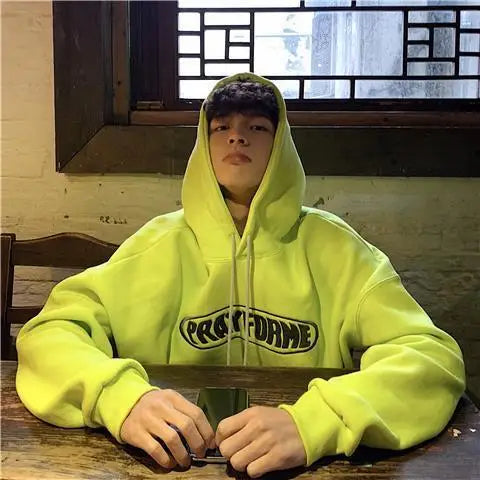 Trendy American Ins Green Hooded Sweatshirt for Men in Autumn 2024 New Trendy Brand Loose Y2K