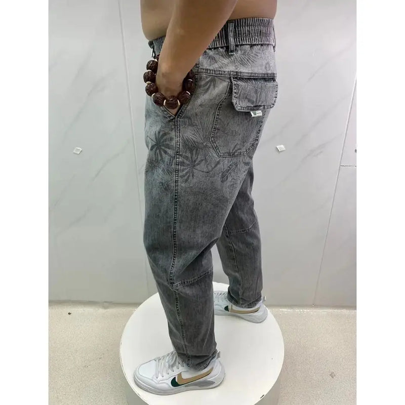 summer thin loose wide leg men jeans soft lyocell elastic fashion casual straight drawstring denim trousers black blue gray urban skinny jeans