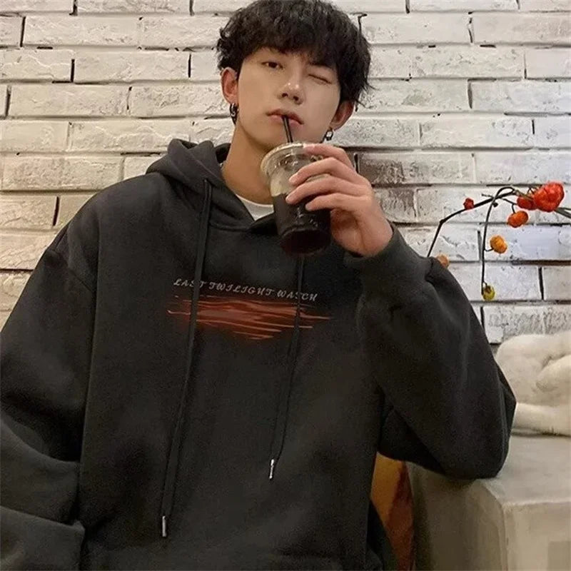 New Hip Hop Graphic Pullover Hoodies For Men Cotton Fleece Vintage Hoo