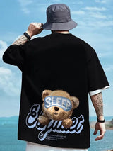 Skatercore Tribal flames – Kawaii Sleep Bear Graphic Printed Y2K T Shirt Mens Casual