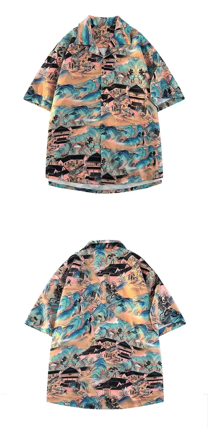 Men's Fashion Shirt Short Sleeve Printed Summer Shirts Turn-down Collar Beach Tops
