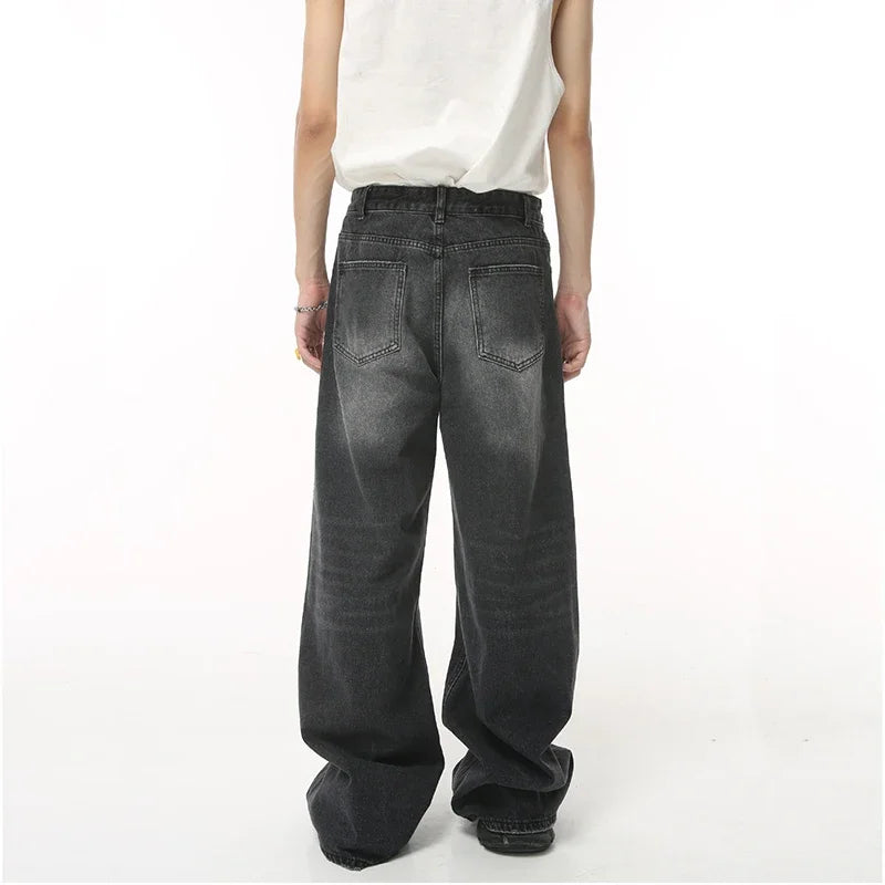 streetwear vintage y2k men s jeans black baggy trousers new wide leg denim pants hip hop harajuku distressed straight pants ripped baggy denim