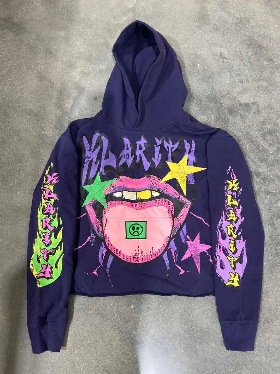 Vintage Y2K-style hoodie with abstract neon details