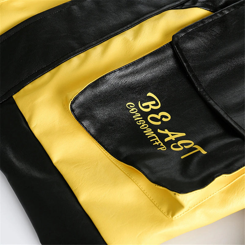 trendy coat featuring fashion varsity jacket men pu leather patchwork jackets 2023 new harajuku streetwear hip hop oversized couple coat black design – premium quality jacket for men