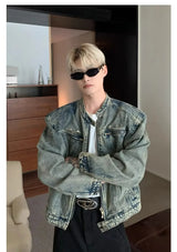 Mens Denim Jackets American Style High Street Zippers Coat Vintage Was