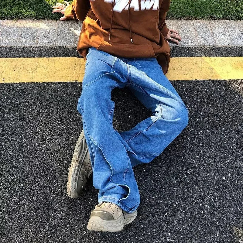 2023 cool design blue gothic baggy men jeans pants y2k clothes korean fashion women straight solid denim trousers pantalon homme unique jeans style 1185