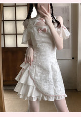 Vintage Chinese Style Cheongsam High Split Mini Dress 2024 Tie Dye Gothic Women Aesthetic Bandage Dresses Y2k Sexy Bodycon Robe