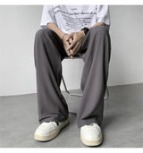 summer texture straight pants for men korean fashion baggy wide leg trousers casual drape pleated striped y2k pantalones hombre unique default style 491