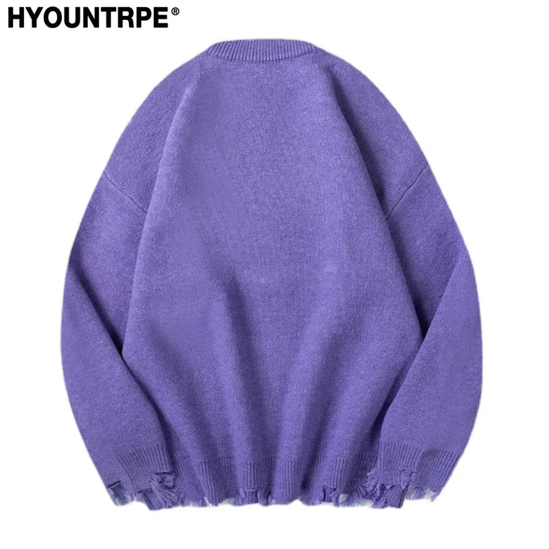 fashion harajuku knitted loose sweater mens hip hop ripped bottom pullovers streetwear unisex casual sweaters jumpers knitwear - gothic aesthetic hoodie for winter, urban fashion pullover, high quality cotton hoodie