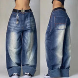 street popular gothic print spot jeans men y2k new harajuku casual loose straight wide leg pants couple joker punk denim trouser unique jeans style 2776