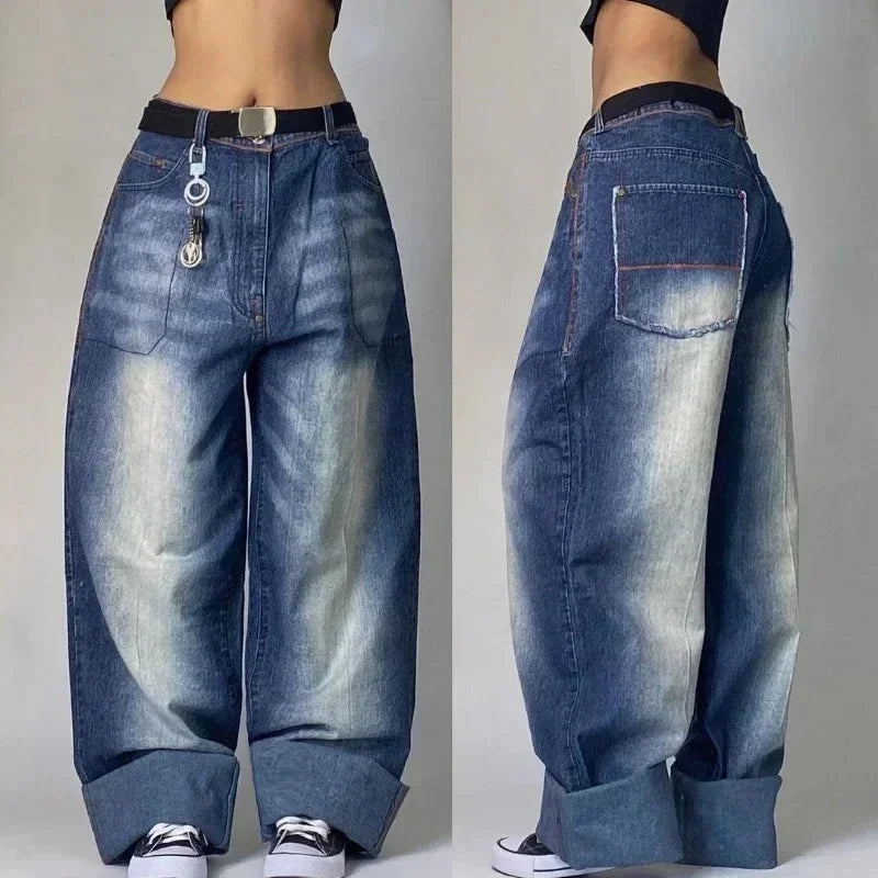 street popular gothic print spot jeans men y2k new harajuku casual loose straight wide leg pants couple joker punk denim trouser unique jeans style 2776