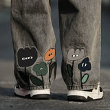 new mens y2k flower printed baggy jeans 2025 streetwear american casual denim wide leg pants hombre vintage straight trousers vintage washed jeans