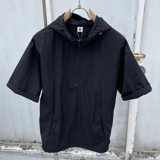 Summer New Casual Loose High-Quality Zipper Fashion Hooded Work Top Solid Color Trendy Shorts Set