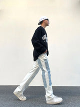 irregular sewing scratched patchwork denim jeans men casual straight biker zipper trousers streetwear hip hop jean pants joggers unique joggers style 3578