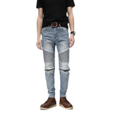 knee zipper patchwork pleated skinny denim jeans men casual slim biker trousers jeans fashion streetwear hip hop pants joggers unique joggers style 1131
