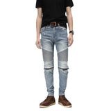 knee zipper patchwork pleated skinny denim jeans men casual slim biker trousers jeans fashion streetwear hip hop pants joggers unique joggers style 1127