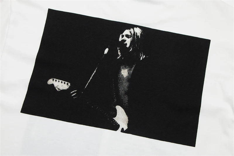 Skatercore Aesthetic print tee – Vintage Band Cobain Portrait Print Heavyweight Short Sleeve