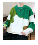 varsity flame knitwear, statement sweater, cozy knitwear for men, oversized grunge aesthetic winter top