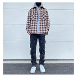 Mens Plaid Shirts New Fashion Single Breasted Hip Hop Loose Shirts Autumn Winter Casual Long Sleeve High Street Streetwear