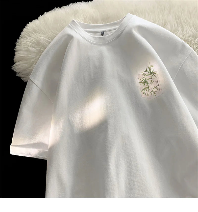 Gothic Crying character – New Chinese Style Bamboo Print Short Sleeve Tee Shirts Mens