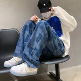 blue black plaid jeans men retro casual wide leg jeans mens streetwear loose hip hop straight denim trousers men vintage jeans denim street jeans