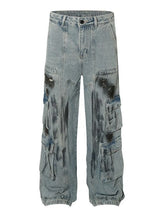 vintage multi pocket jeans mens harajuku cargo denim pants retro hip hop straight loose jean pants men clothing unique cargo style 1278