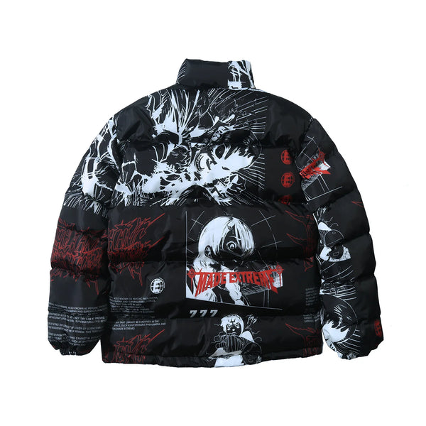 2023 Hip Hop Jacket Parka Men Anime Cartoon Graphic Padded Jacket Coat Warm Winter Streetwear Harajuku Puffer Jackets
