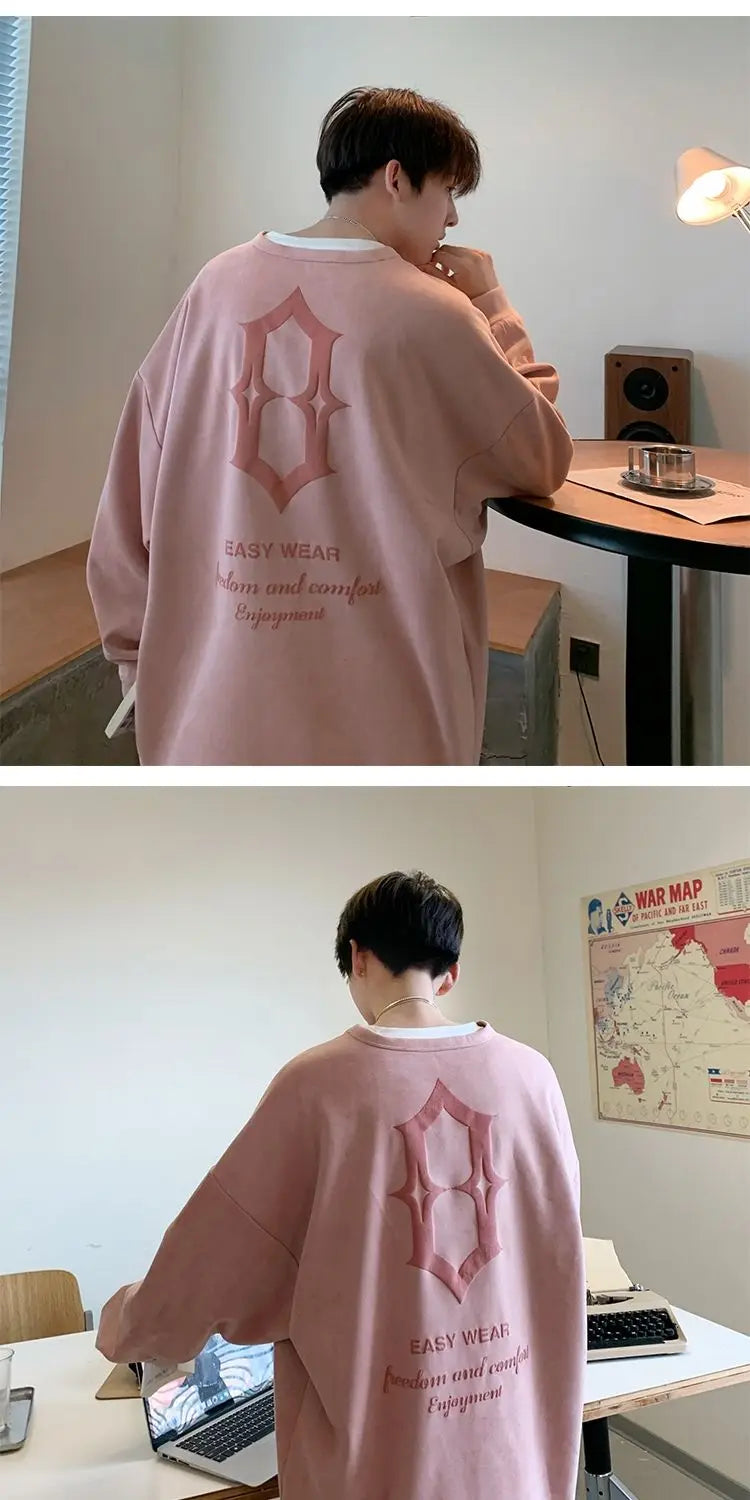 Super Hot Korean Suede Personalized Street Sweatshirt Men's American Loose Y2K Spring and Autumn Pullover Jacket Retro Ins Top