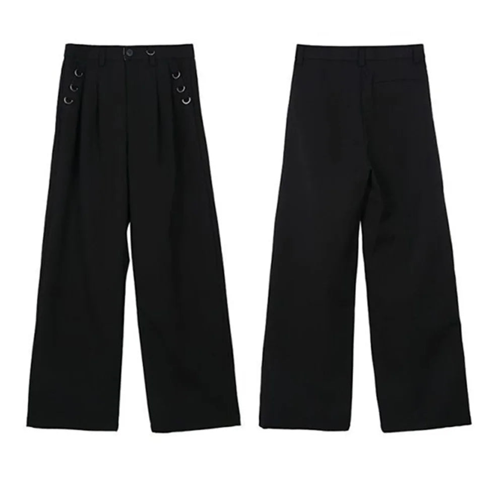 mens casual suit trousers buckle decoration british straight pants streetwear fashion niche commuter pants mens clothing 2024 unique default style 99