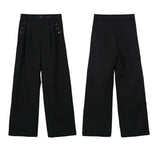 mens casual suit trousers buckle decoration british straight pants streetwear fashion niche commuter pants mens clothing 2024 unique default style 99