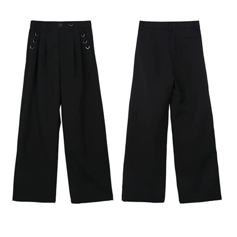 mens casual suit trousers buckle decoration british straight pants streetwear fashion niche commuter pants mens clothing 2024 unique default style 99
