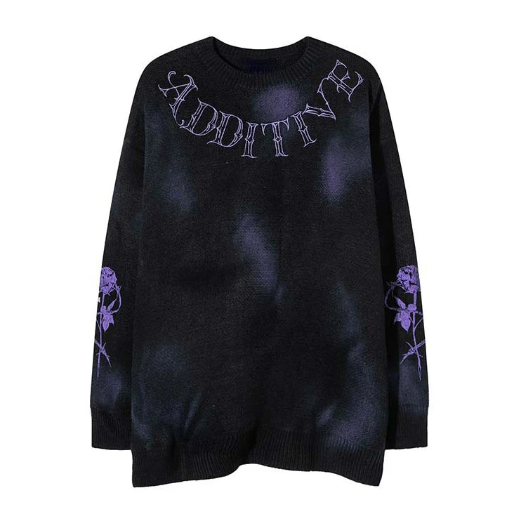 hip hop knitted sweater streetwear mens letter rose printed punk gothic oversized o neck pullover jumpers harajuku loose tops trendy hip hop style outerwear, unique limited edition hoodie, streetwear fashion hoodie