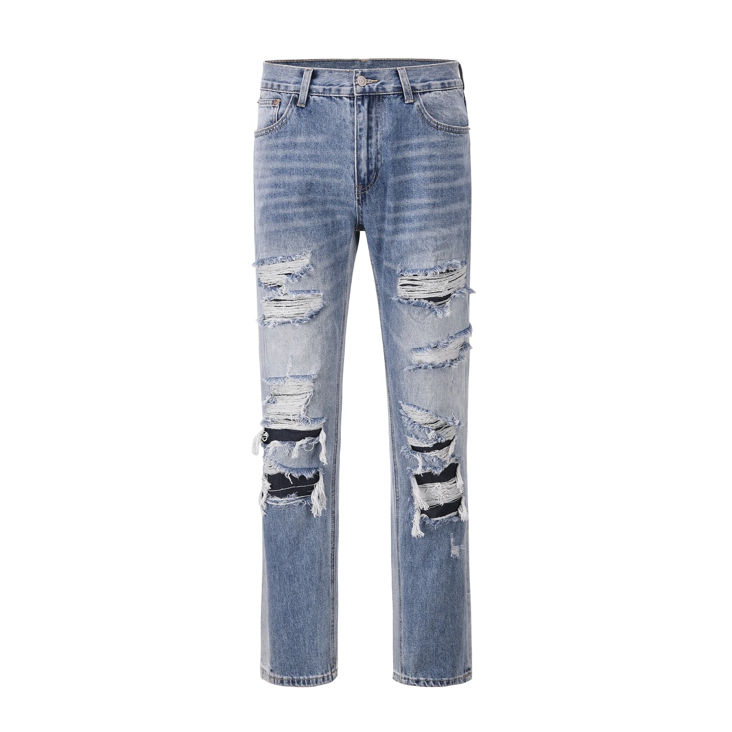 street wear washed hole destroyed skinny jeans denim hip hop blue cylinder male casual slim jeans pants ripped denim trousers unique jeans style 249
