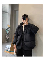 Korean street trend men and women retro personality fake two piece design couple winter loose thick casual jacket top harajuku